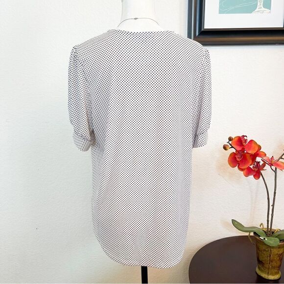 🍋 Adrianna Papell • Women's Printed V-Neck Top w/Puffy Elbow Sleeves Size L - Picture 7 of 9
